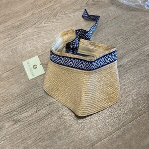 Sea Grass Woven Straw Visor with Blue Patterned Band